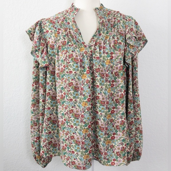 entro Tops - Entro Floral Ruffle‎ Sleeve Long Sleeve Blouse Multicolor Boho Top Medium